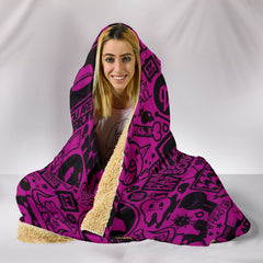 Pink and Black Icons World Women’s Hooded Blanket