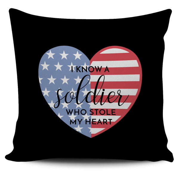 Flag Soldier - Black Cursive Pillow Cover - Stole my heart