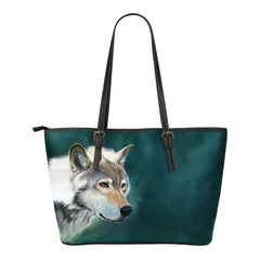 Wolf Face Small Leather Tote Bag