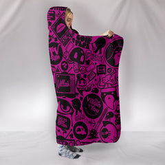 Pink and Black Icons World Women’s Hooded Blanket