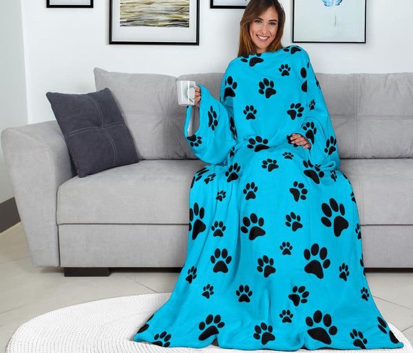 Paw Prints Adult Sleeve Blanket- Turquoise