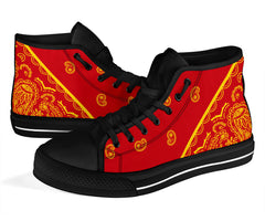 No Box Red and God Bandana High Top Sneakers