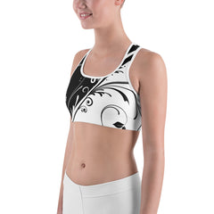 Black and white floral Women’s All-Over-Print Sport Bra